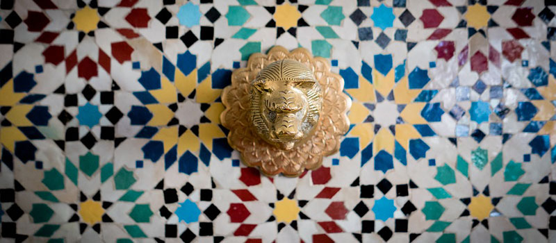 Brass Lion Head On Mosiac